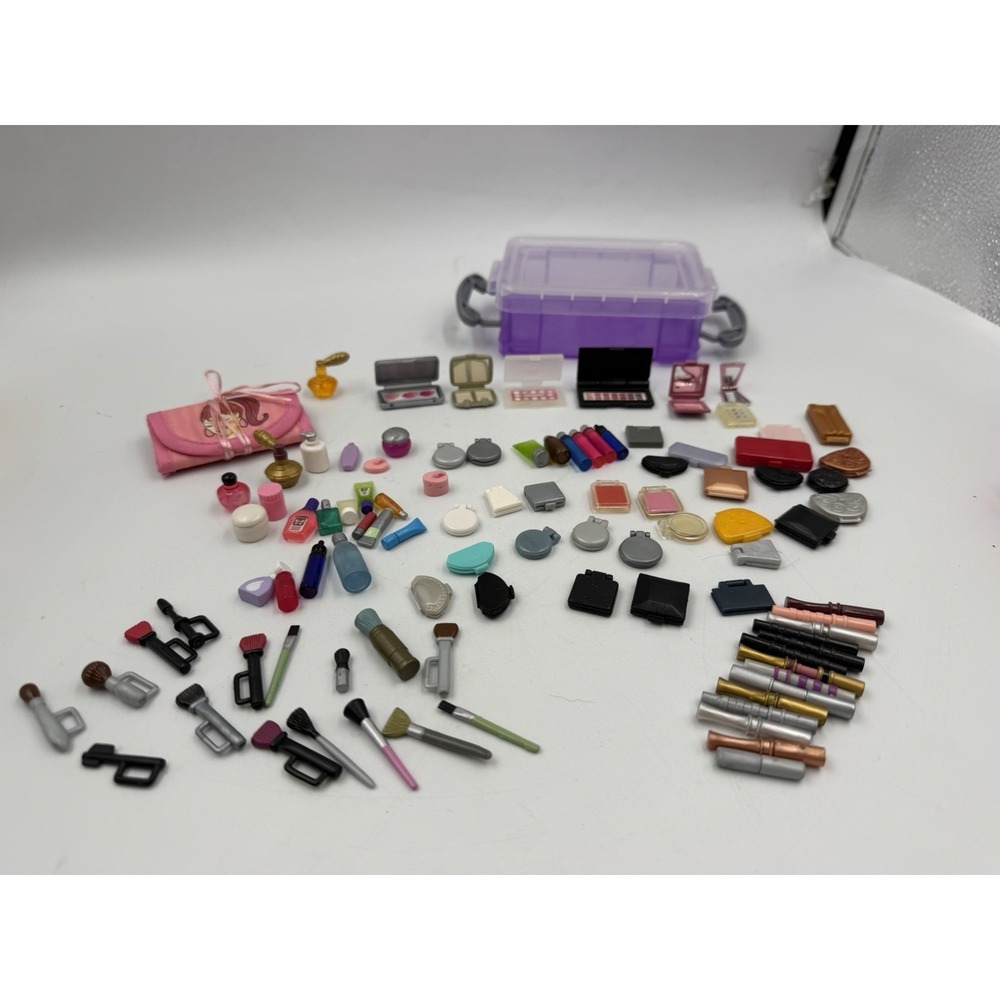 Lot Of Vintage Mattel My Scene/BRATZ/Barbie Doll Makeup Accessories With Bin